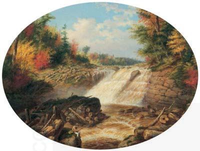 Cornelius Krieghoff A Jam of Saw Logs on the Upper Fall in the Little Shawanagan River [Sic] - 20 Miles Above Three Rivers, oil painting picture